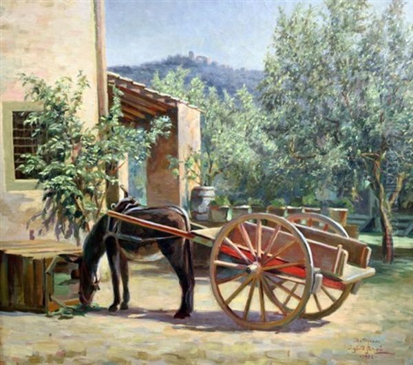 Donkey Cart At Settignano, Italy Oil Painting by Sigurd Soelver Schou