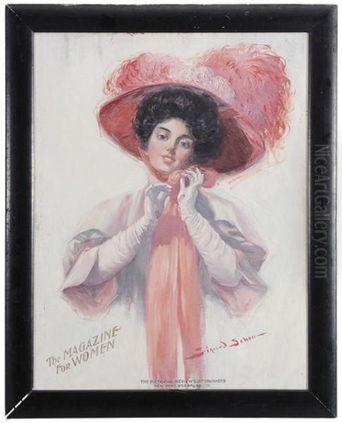 Woman In Red-plummed Hat Oil Painting by Sigurd Soelver Schou