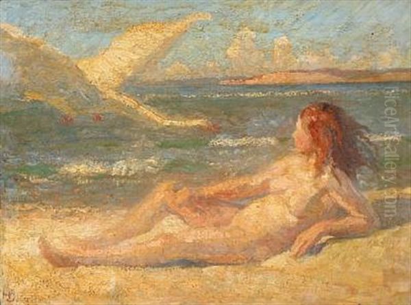 Leda Og Svanen Oil Painting by Henrik Schouboe