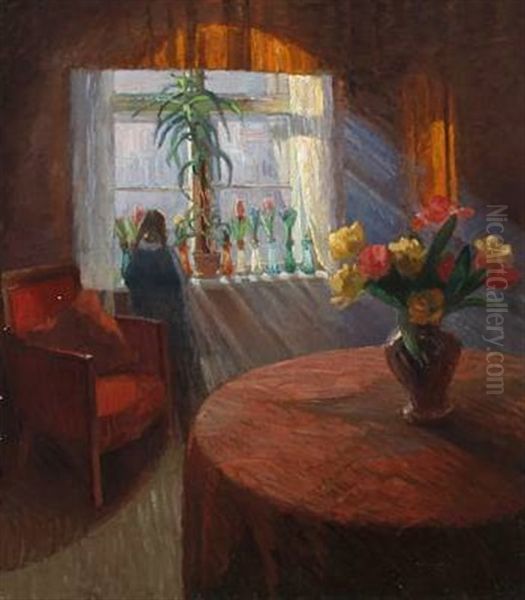 Interior, Vintersol, 1917 Oil Painting by Henrik Schouboe