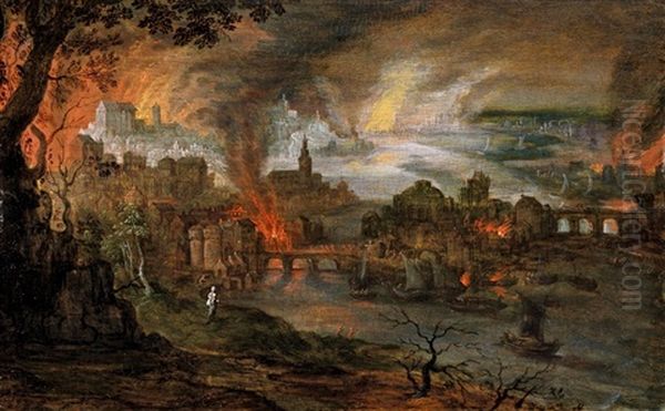 Die Zerstorung Sodom Und Gomorrhas Oil Painting by Pieter Schoubroeck