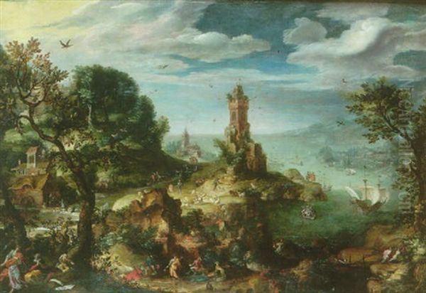 Paysage Avec Agar Et L'ange Oil Painting by Pieter Schoubroeck