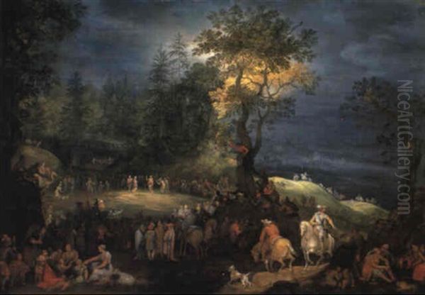 St. John The Baptist Preaching To The Multitude Oil Painting by Pieter Schoubroeck