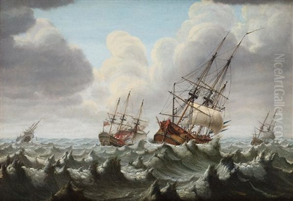 Seabattle Between Swedish And English Ships (the Last Battle Of Oland) Oil Painting by Johan Tietrich Schoultz