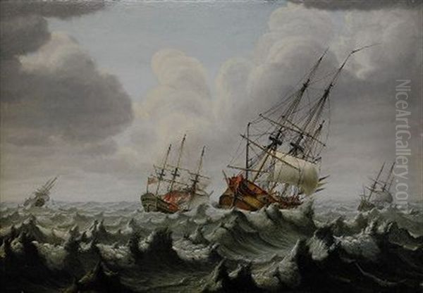 Sjoslag Mellan Den Svenska Och Engelska Flottan, Mojligen Orlogsskeppet Olands Strid 1704 Oil Painting by Johan Tietrich Schoultz