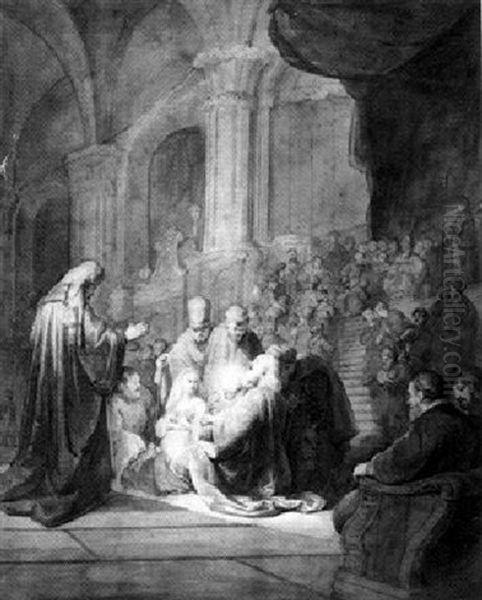 Simeon In The Temple Oil Painting by Aert Schouman