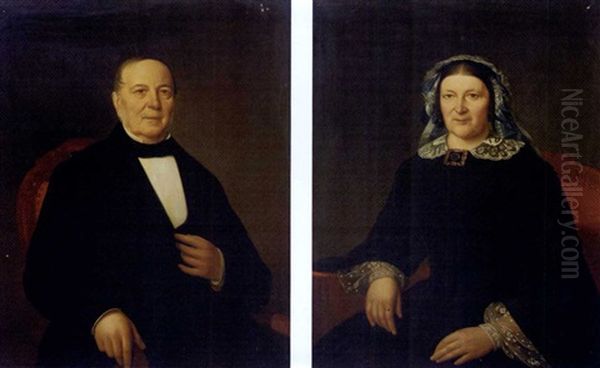 Portrait Of A Lady (+ Portrait Of A Gentleman; Pair) Oil Painting by Izaak Schouman