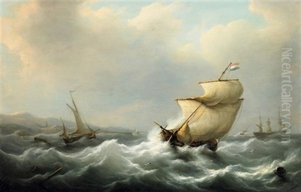 Segelboote Auf Sturmischer See Oil Painting by Martinus Schouman