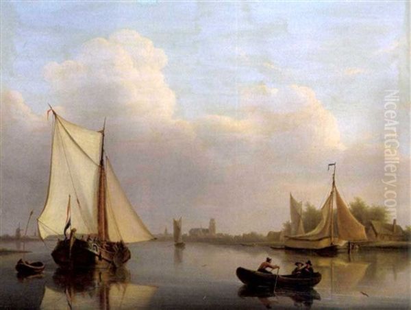 Hollandische Fluslandschaft Mit Fischern Oil Painting by Martinus Schouman