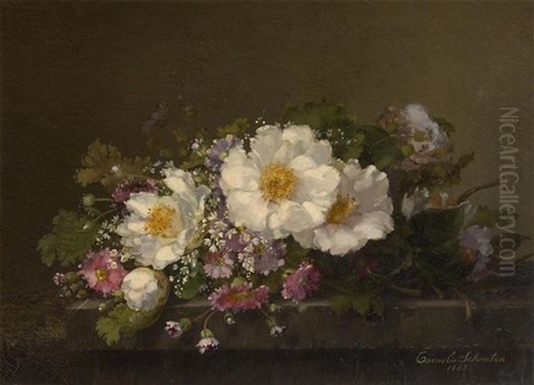 Jetee De Fleurs Sur Un Entablement Oil Painting by Cornelia Schouten