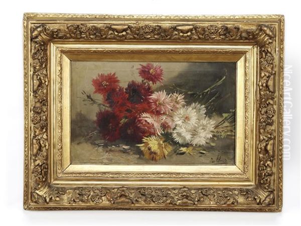 Still Life Of Red, Pink, White, And Yellow Flowers Oil Painting by Henry Schouten