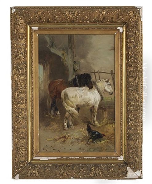 Horses In A Barn Oil Painting by Henry Schouten