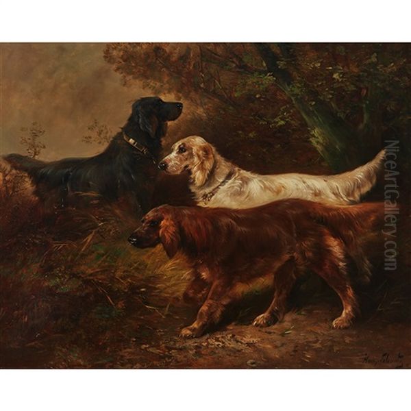 Retrievers In A Landscape Oil Painting by Henry Schouten