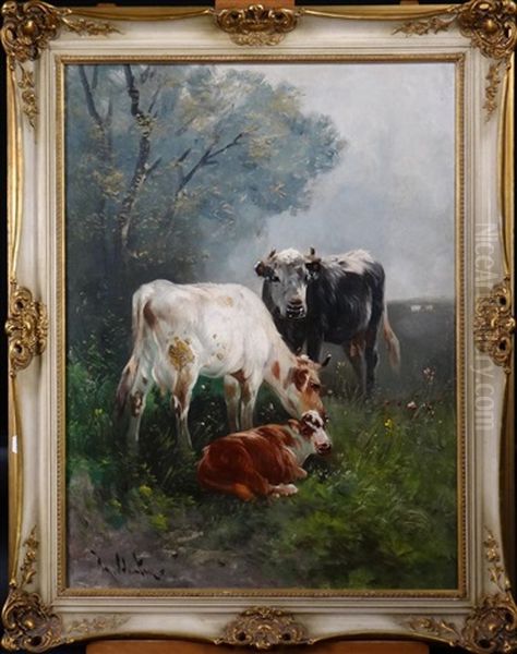 3 Cows In Pre Oil Painting by Henry Schouten