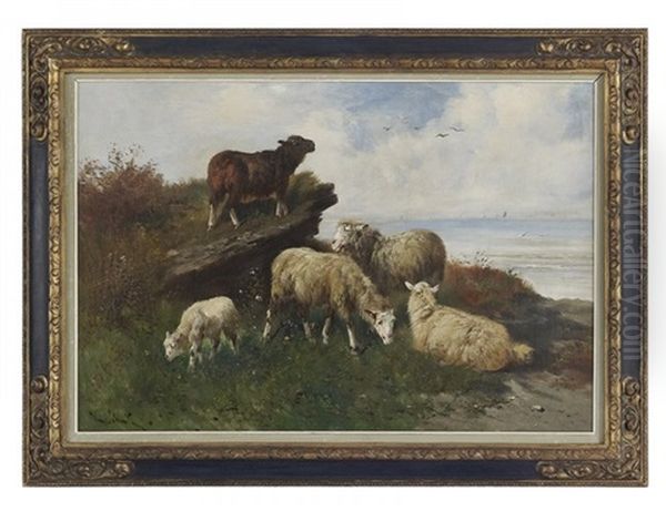 Ewes And Lambs Oil Painting by Henry Schouten