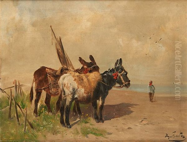 Deux Anes Sur La Plage. Oil Painting by Henry Schouten