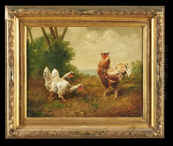 Chickens And Rooster Oil Painting by Henry Schouten