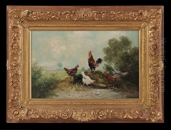 Poultry At Mealtime Oil Painting by Henry Schouten