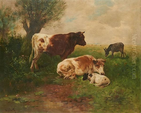 Vaches Et Ane Au Pre Oil Painting by Henry Schouten