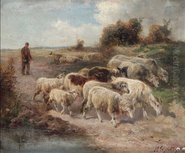 Berger Aux Moutons A La Fagne Oil Painting by Henry Schouten