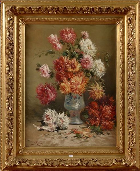 Vase De Dahlias Oil Painting by Henry Schouten