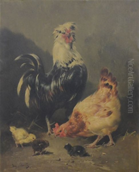 Coqs Et Poules (pair) Oil Painting by Henry Schouten