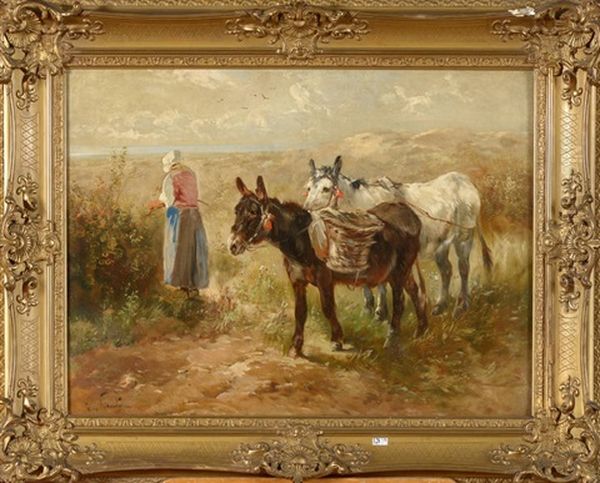 Fermiere Et Ses Anes Dans Les Dunes Oil Painting by Henry Schouten