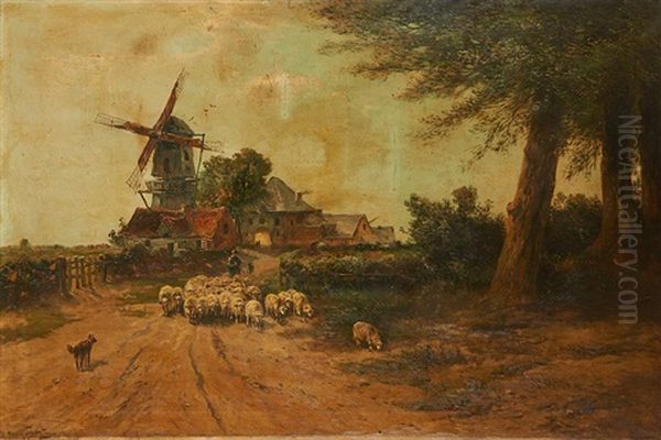 Berger Conduisant Son Troupeau Au Paturage Oil Painting by Henry Schouten