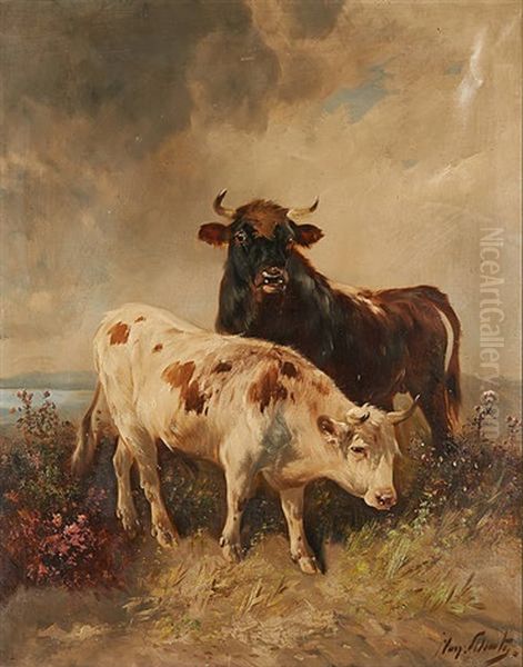 Deux Vaches Au Bord De L'eau Oil Painting by Henry Schouten