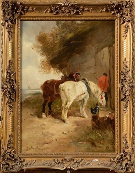 Chevaux Devant L'ecurie Oil Painting by Henry Schouten