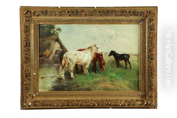 Landscape With Horses Oil Painting by Henry Schouten