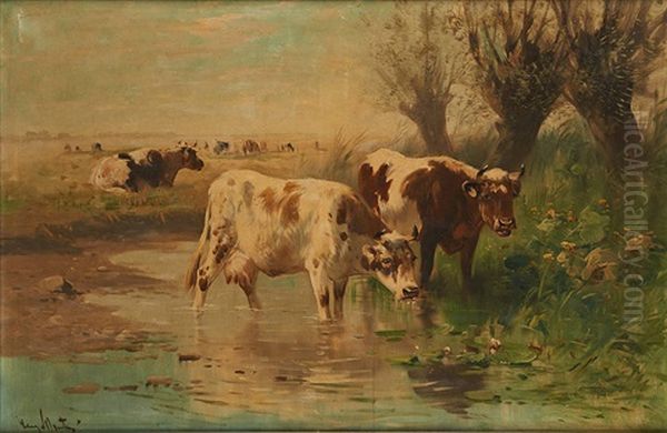 Vaches Aux Nenuphars Oil Painting by Henry Schouten