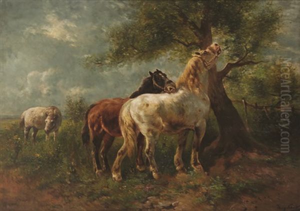 Chevaux Pres Du Verger Oil Painting by Henry Schouten