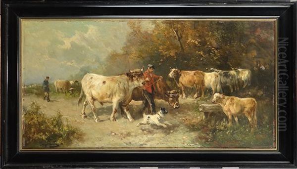 Fermier Et Ses Vaches Oil Painting by Henry Schouten