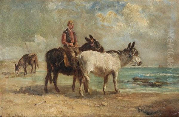 Pecheur Et Anes A La Plage Oil Painting by Henry Schouten