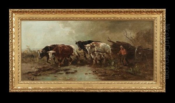 Oxen Pulling A Cart Oil Painting by Henry Schouten