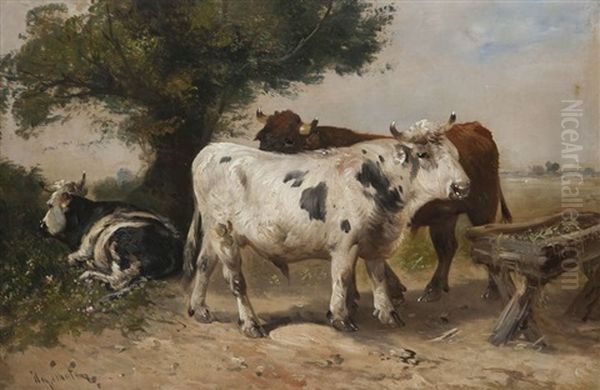 Taureaux Au Pre Oil Painting by Henry Schouten