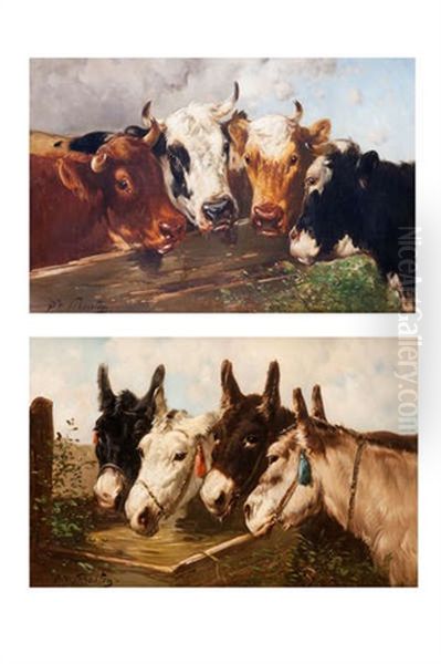 Quatre Vaches Et Quatre Anes Pres Du Mangeoire (pair) Oil Painting by Henry Schouten