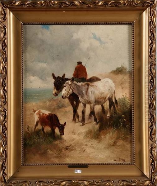 Anes Et Chevre Dans Les Dunes Oil Painting by Henry Schouten