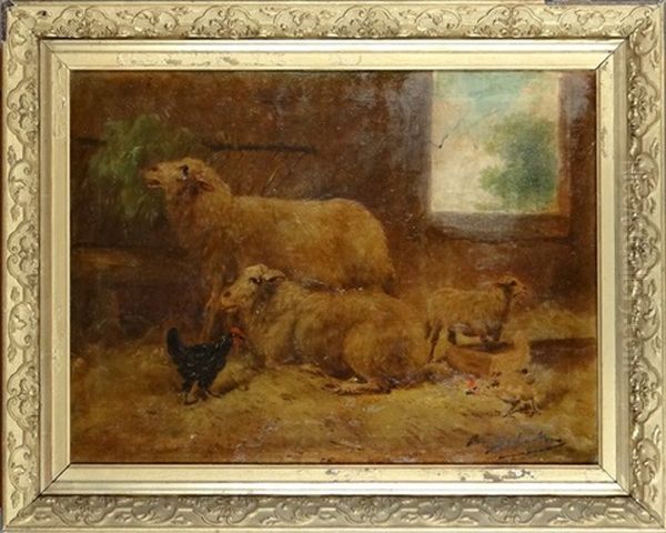 Interieur De Bergerie Avec Moutons Et Poules Oil Painting by Henry Schouten