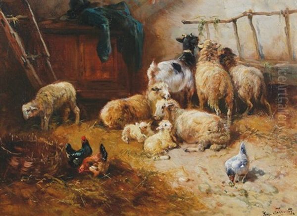 Sheep In A Barn Oil Painting by Henry Schouten