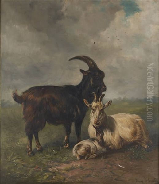 Chevres Et Chevreau Sur Fond De Paysage Oil Painting by Henry Schouten