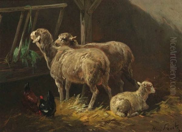 Moutons Et Poules Dans L'etable Oil Painting by Henry Schouten