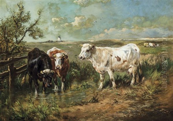 Paysage Avec Vaches Pres De L'abreuvoir by Henry Schouten