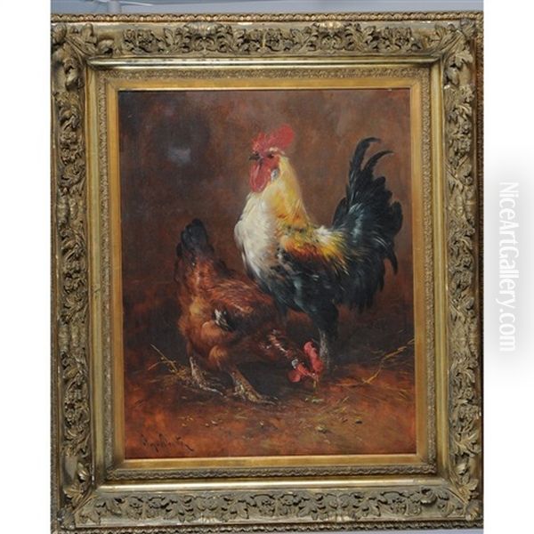 Coq Et Poule Au Poulailler Oil Painting by Henry Schouten