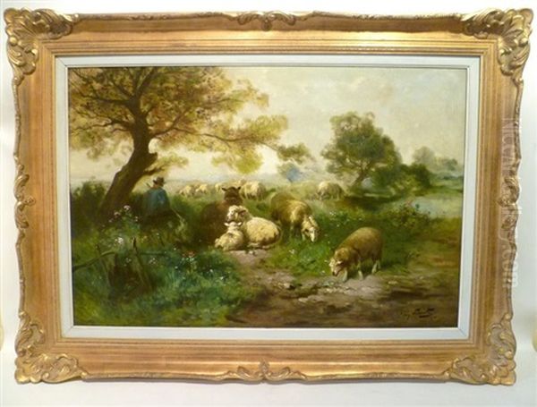 Moutons Au Pre Oil Painting by Henry Schouten