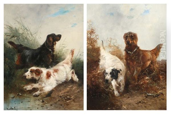 Couple De Chiens De Chasse (pair) Oil Painting by Henry Schouten