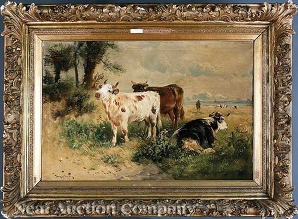 Herd Of Cows In A Landscape Oil Painting by Henry Schouten