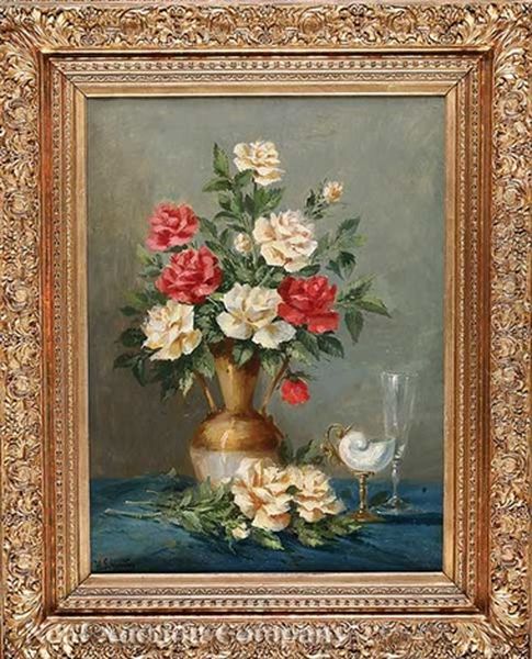 Still Life With Roses And A Nautilus Shell Cup Oil Painting by Henry Schouten