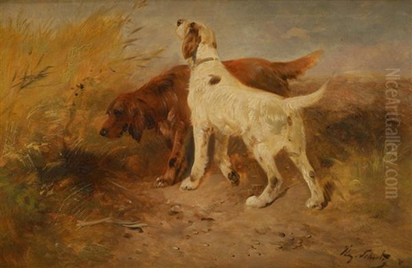 Deux Chiens De Chasse A L'arret Oil Painting by Henry Schouten